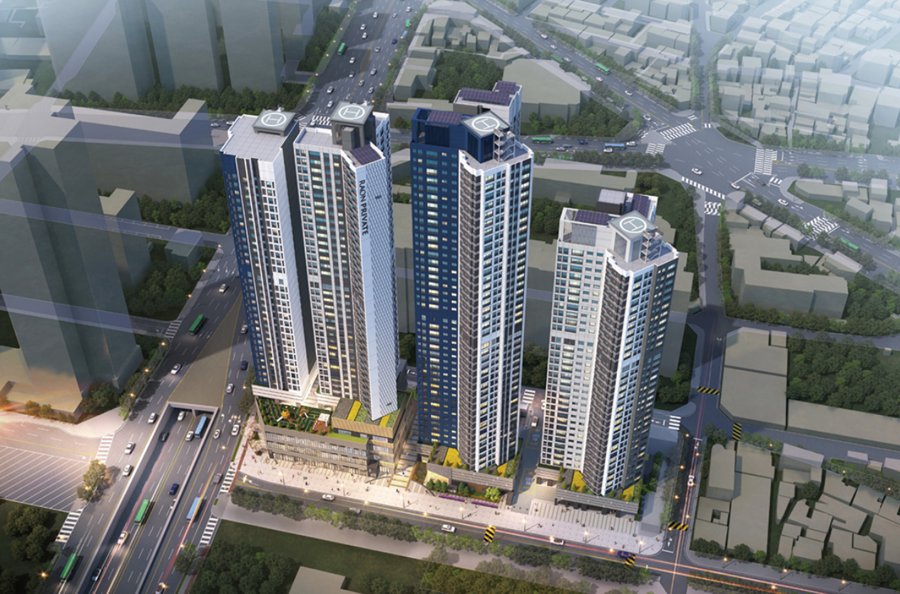 숭의역 라온프라이빗 스카이브 최고 41층 총 608세대 단지 조감도